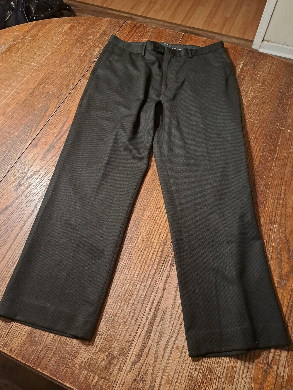 36x29 Van  Heusen Studio Dark Grey Flat Front Dress Pants Trousers Pinstripe